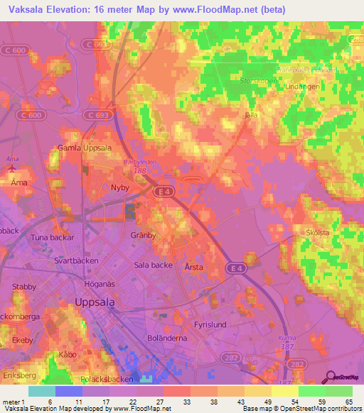 Vaksala,Sweden Elevation Map