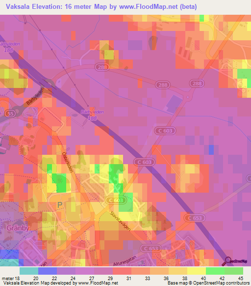 Vaksala,Sweden Elevation Map