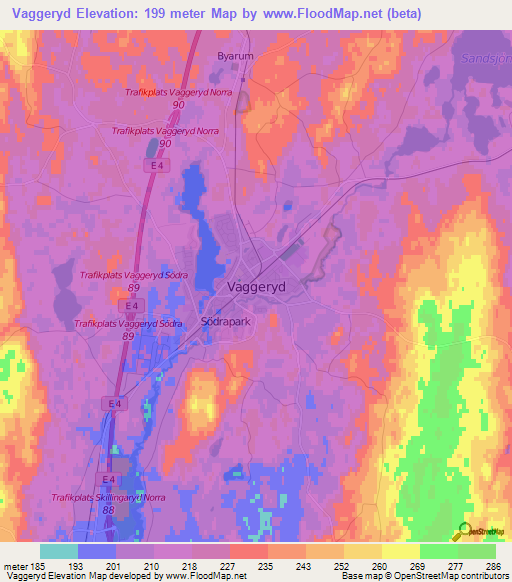 Vaggeryd,Sweden Elevation Map