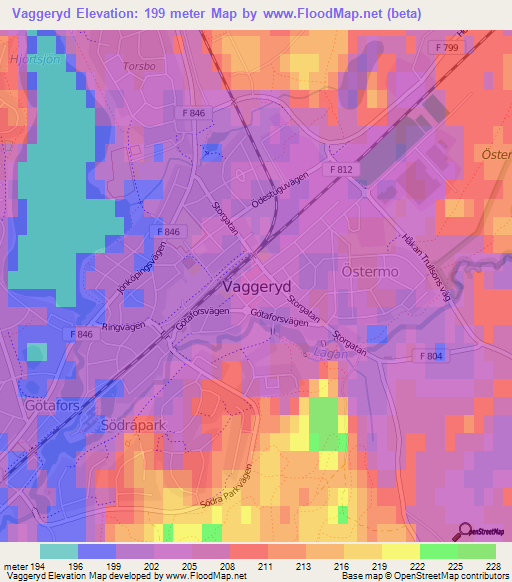 Vaggeryd,Sweden Elevation Map