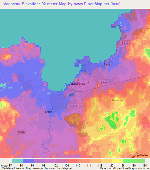 Vadstena,Sweden Elevation Map