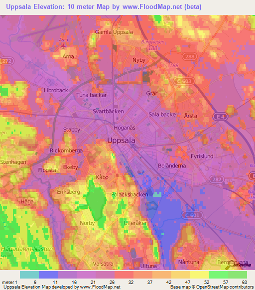 Uppsala,Sweden Elevation Map