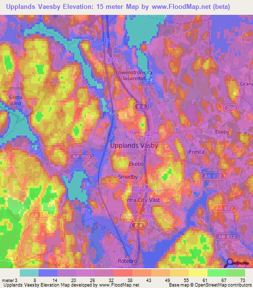 Upplands Vaesby,Sweden Elevation Map