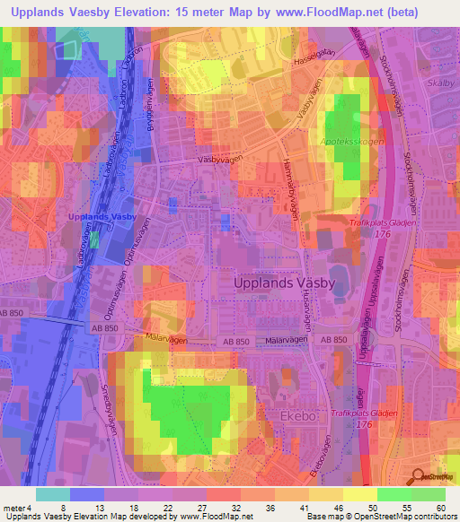 Upplands Vaesby,Sweden Elevation Map