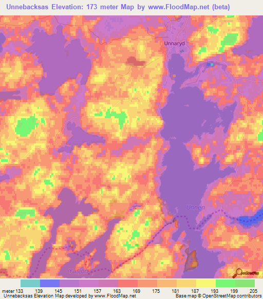 Unnebacksas,Sweden Elevation Map