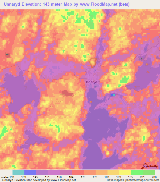 Unnaryd,Sweden Elevation Map