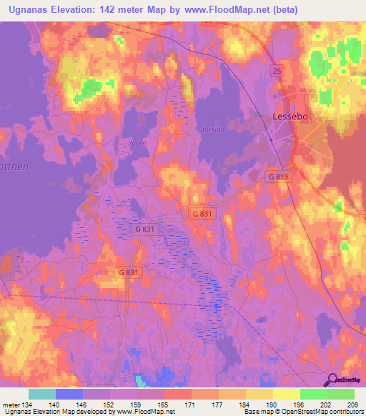 Ugnanas,Sweden Elevation Map