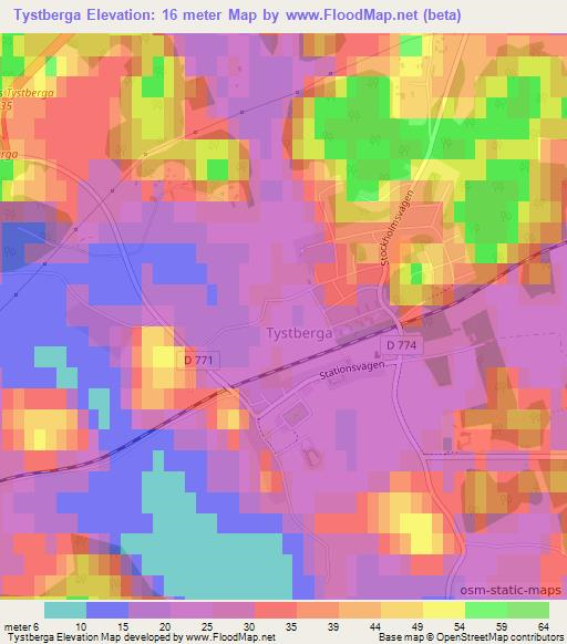 Tystberga,Sweden Elevation Map