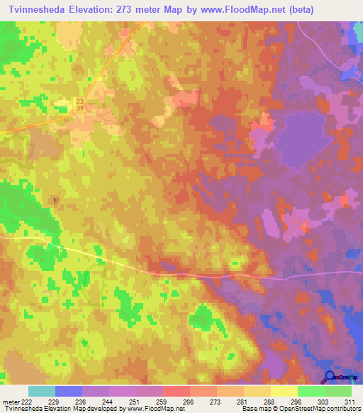 Tvinnesheda,Sweden Elevation Map