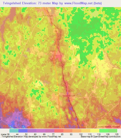 Tvingelshed,Sweden Elevation Map