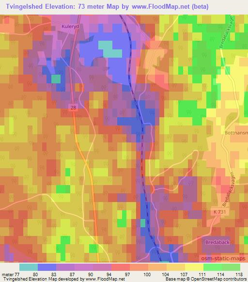 Tvingelshed,Sweden Elevation Map