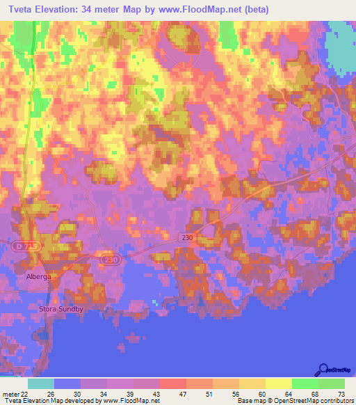 Tveta,Sweden Elevation Map