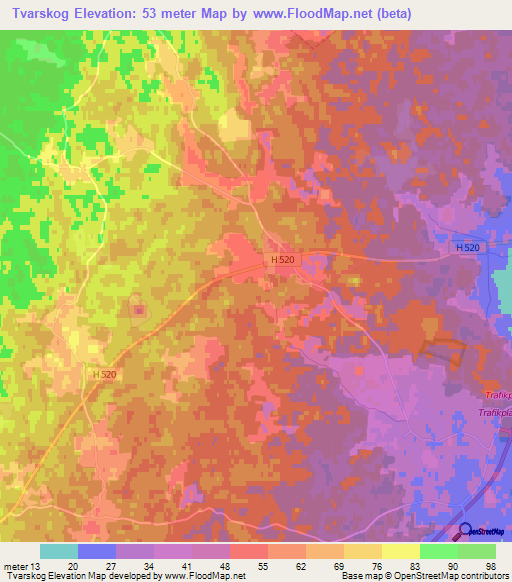 Tvarskog,Sweden Elevation Map