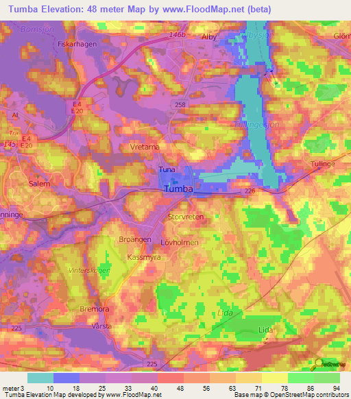 Tumba,Sweden Elevation Map