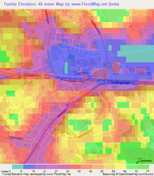 Tumba,Sweden Elevation Map