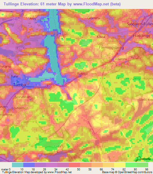 Tullinge,Sweden Elevation Map