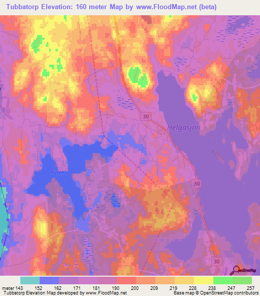 Tubbatorp,Sweden Elevation Map