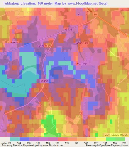 Tubbatorp,Sweden Elevation Map