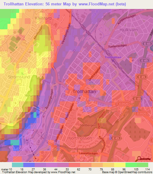 Trollhattan,Sweden Elevation Map