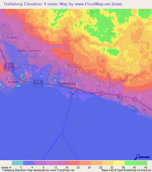 Trelleborg,Sweden Elevation Map