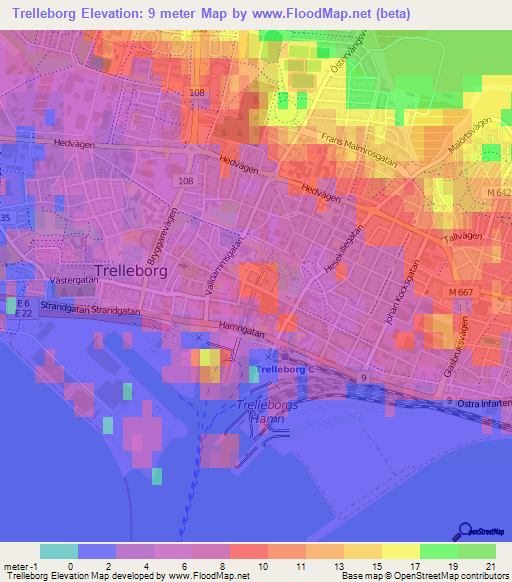 Trelleborg,Sweden Elevation Map