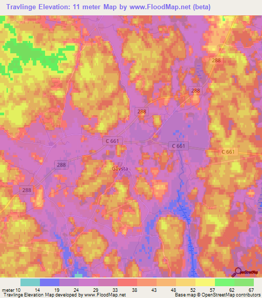 Travlinge,Sweden Elevation Map