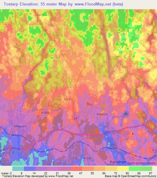 Tostarp,Sweden Elevation Map