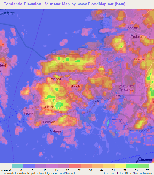 Torslanda,Sweden Elevation Map