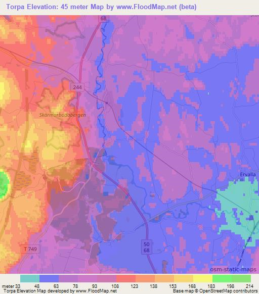 Torpa,Sweden Elevation Map