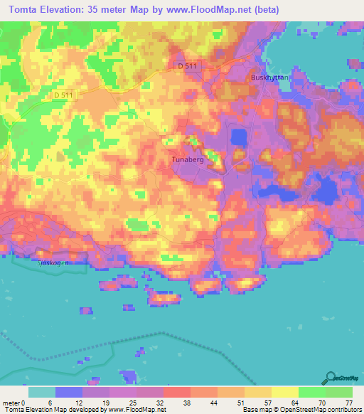 Tomta,Sweden Elevation Map