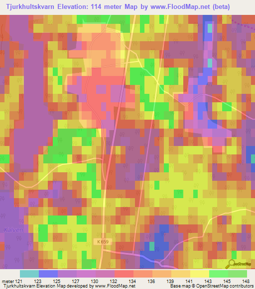 Tjurkhultskvarn,Sweden Elevation Map