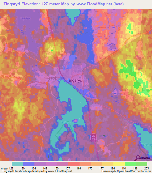 Tingsryd,Sweden Elevation Map