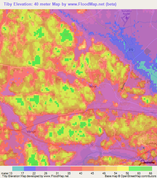 Tiby,Sweden Elevation Map