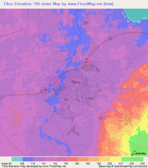 Tibro,Sweden Elevation Map