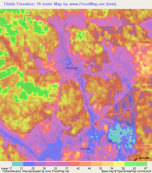 Tibble,Sweden Elevation Map