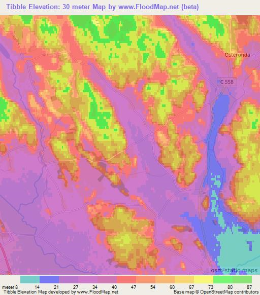 Tibble,Sweden Elevation Map