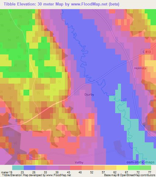 Tibble,Sweden Elevation Map