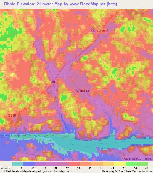 Tibble,Sweden Elevation Map