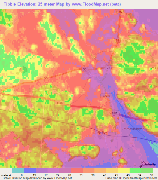 Tibble,Sweden Elevation Map