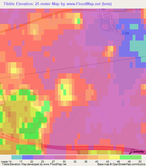 Tibble,Sweden Elevation Map