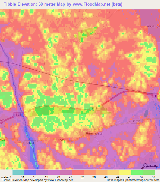 Tibble,Sweden Elevation Map