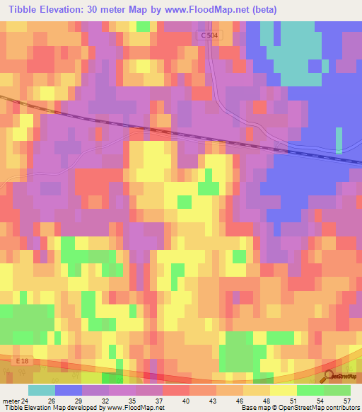 Tibble,Sweden Elevation Map