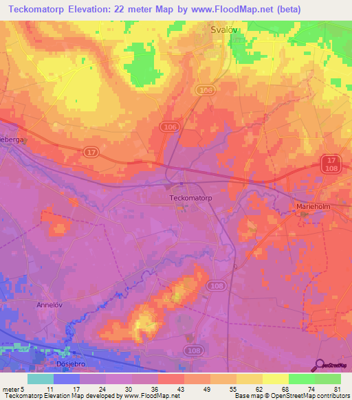 Teckomatorp,Sweden Elevation Map