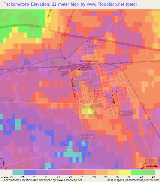 Teckomatorp,Sweden Elevation Map