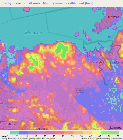 Tarby,Sweden Elevation Map