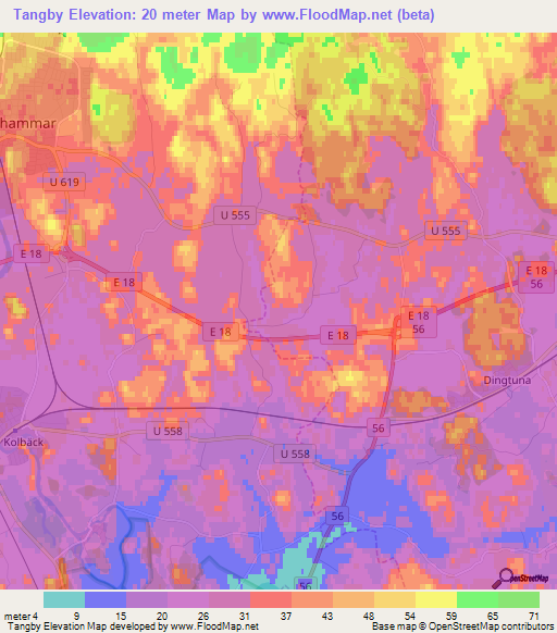 Tangby,Sweden Elevation Map