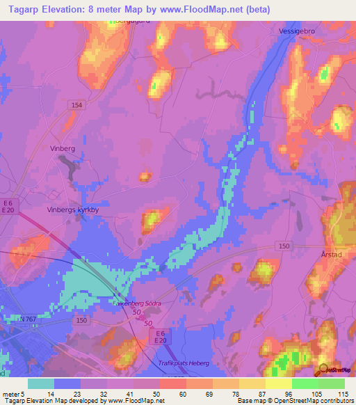 Tagarp,Sweden Elevation Map