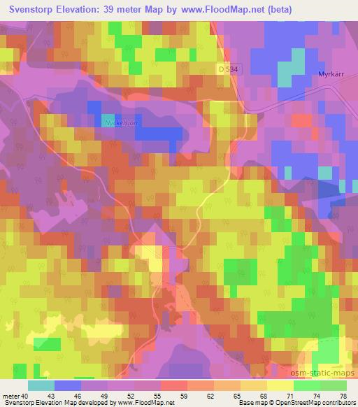 Svenstorp,Sweden Elevation Map