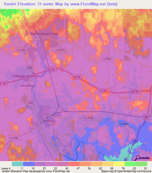 Svedvi,Sweden Elevation Map