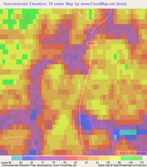 Svarvaremala,Sweden Elevation Map